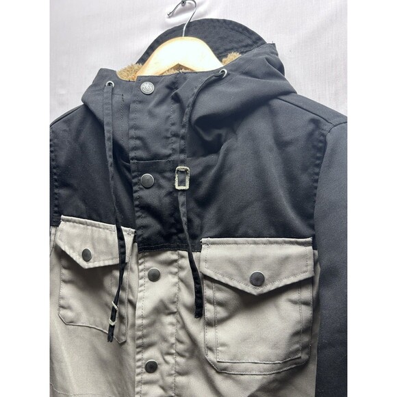Element Wolfeboro Men’s Small Canvas Hooded Cargo Jacket Full Zip Black Tan - Picture 3 of 10